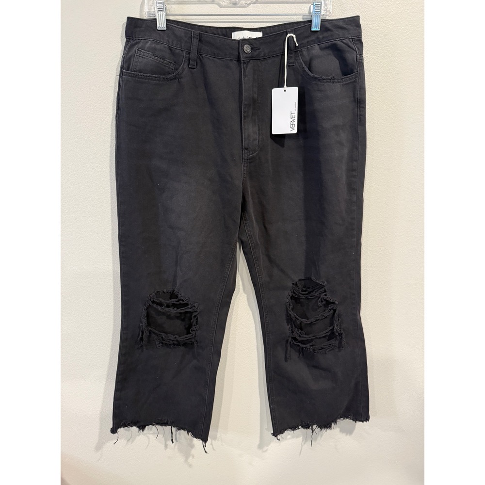 VERVET Los Angeles Women's Black Distressed Cropped Flare‎ Jeans Size 32